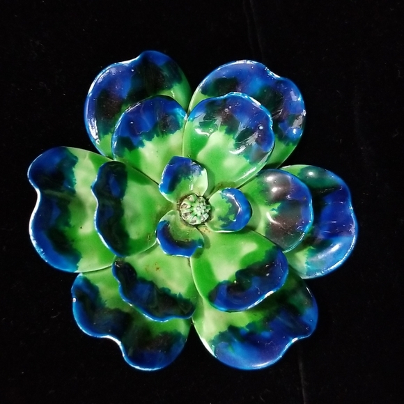 Beautiful Blue and green enamel vintage brooch - Picture 2 of 5